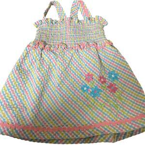 Patsy Aiken pastel pink blue smocked floral embroidered tank dress SIZE 3